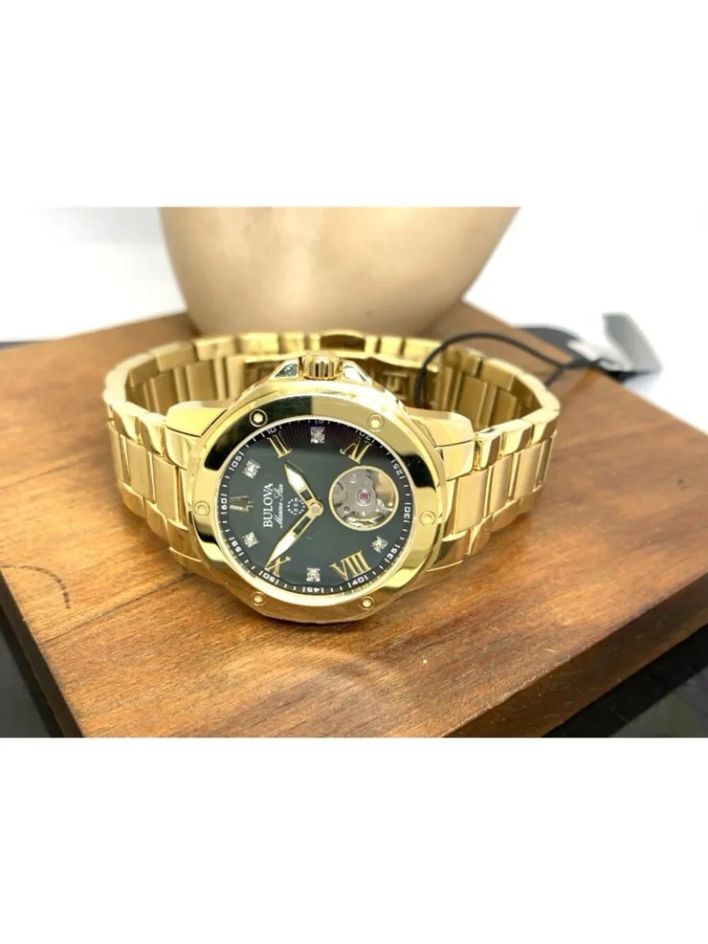 Bulova Women's Watch 97P171 Automatic Black Mother of Pearl Dial Gold Steel 35mm